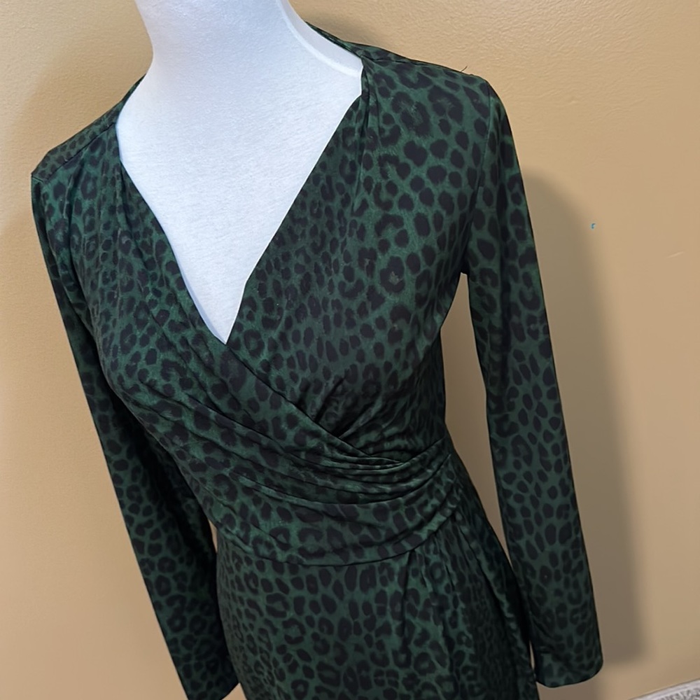 MICHAEL Kors Dark Green Leopard Print Midi Dress - Picture 2 of 5